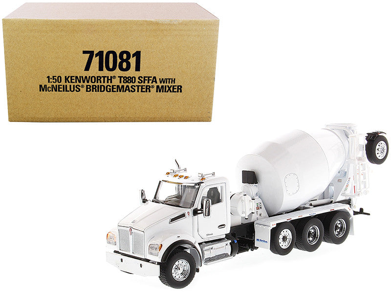 Kenworth T880 SFFA with McNeilus Bridgemaster Concrete Mixer White "Transport Series" 1/50 Diecast Model by Diecast Masters-0