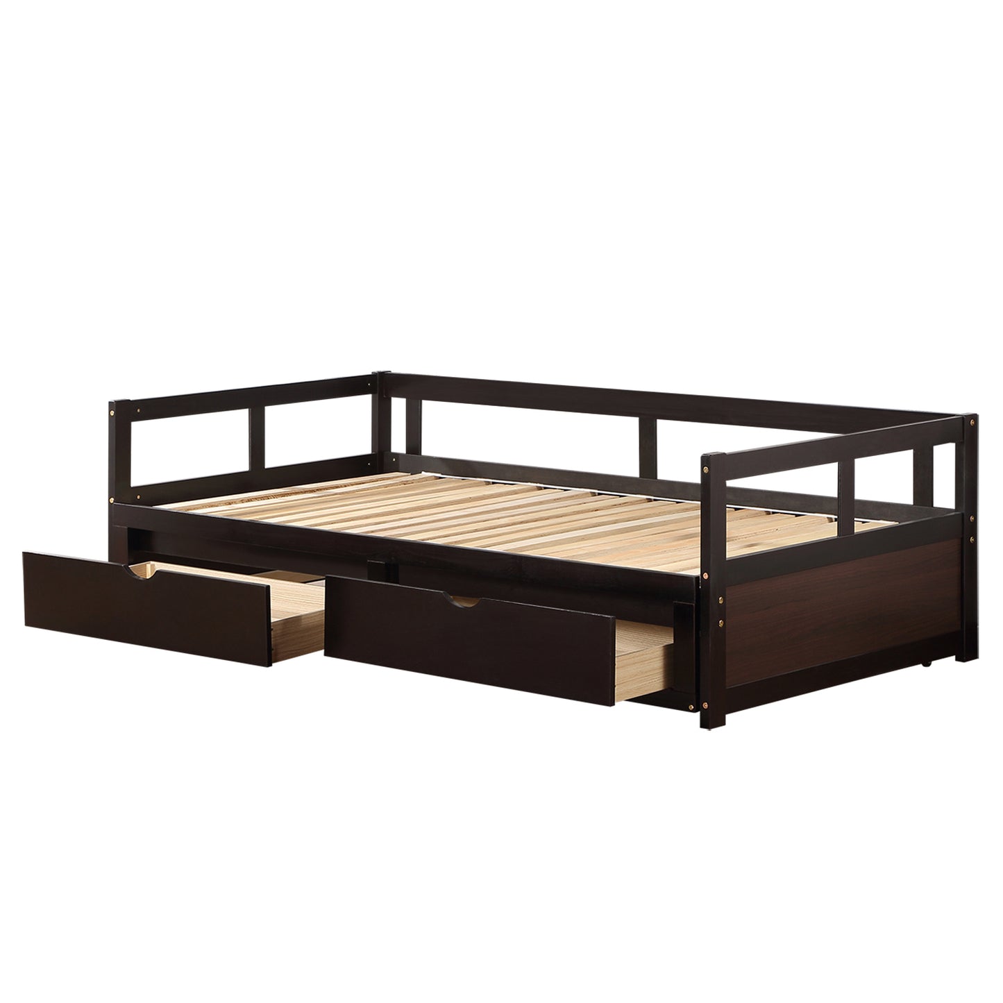 Wooden Daybed with Trundle Bed and Two Storage Drawers , Extendable Bed Daybed,Sofa Bed for Bedroom Living Room,Espresso