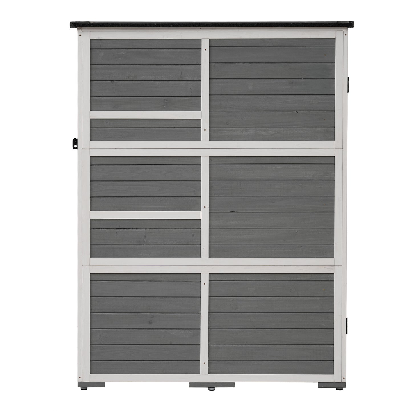 [Video Provided] TOPMAX Outdoor 5.5ft Hx4.1ft L Wood Storage Shed, Garden Tool Cabinet with Waterproof Asphalt Roof, Four Lockable Doors, Multiple-tier Shelves, White and Gray