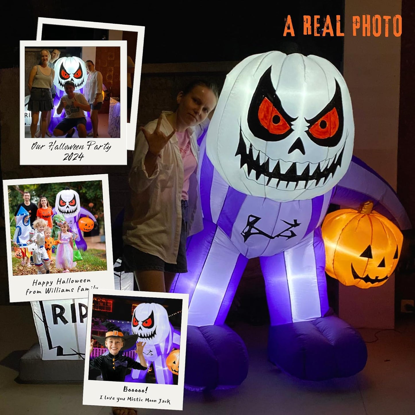 Halloween Inflatables for Outdoor Decor - 6FT Halloween Blow Up Yard Decorations with Built-in LEDs, Pumpkin and Tombstone - Halloween Blow Ups for Garden, Lawn, Yard and Party - Giant Halloween Decor