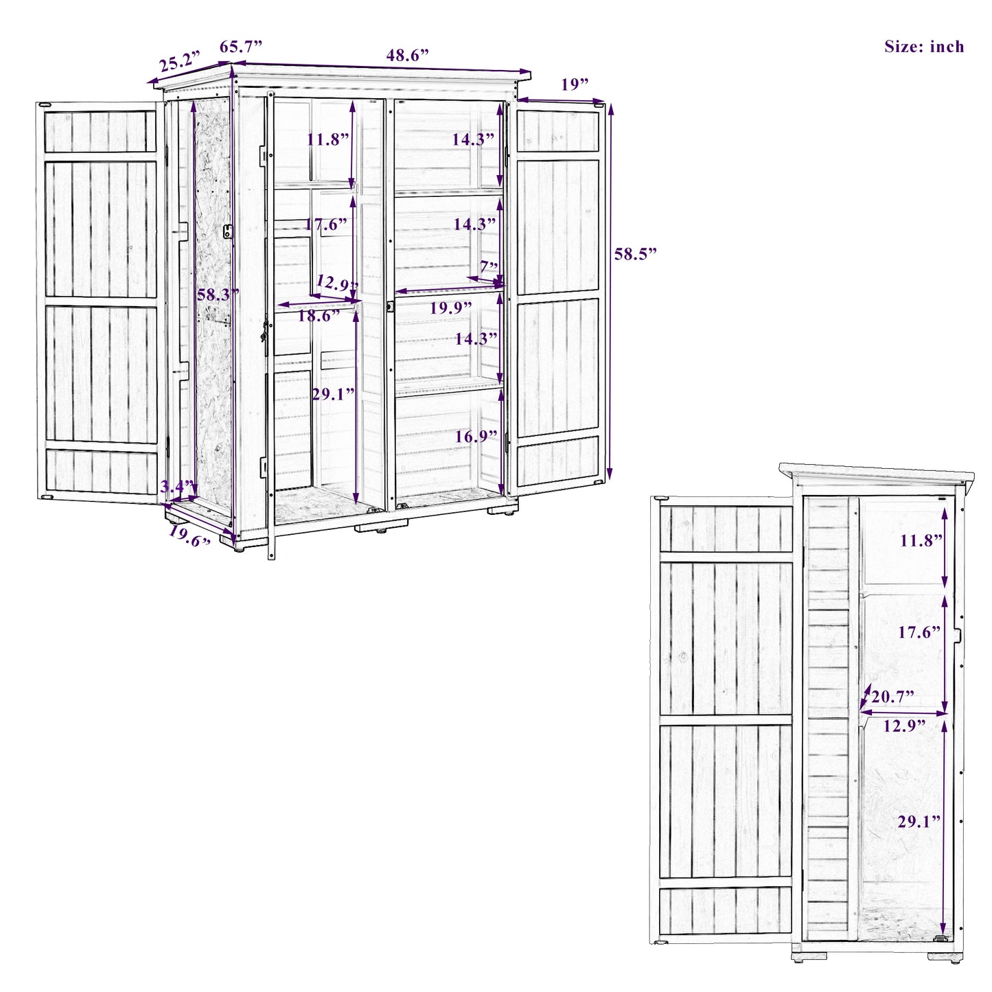 [Video Provided] TOPMAX Outdoor 5.5ft Hx4.1ft L Wood Storage Shed, Garden Tool Cabinet with Waterproof Asphalt Roof, Four Lockable Doors, Multiple-tier Shelves, White and Gray