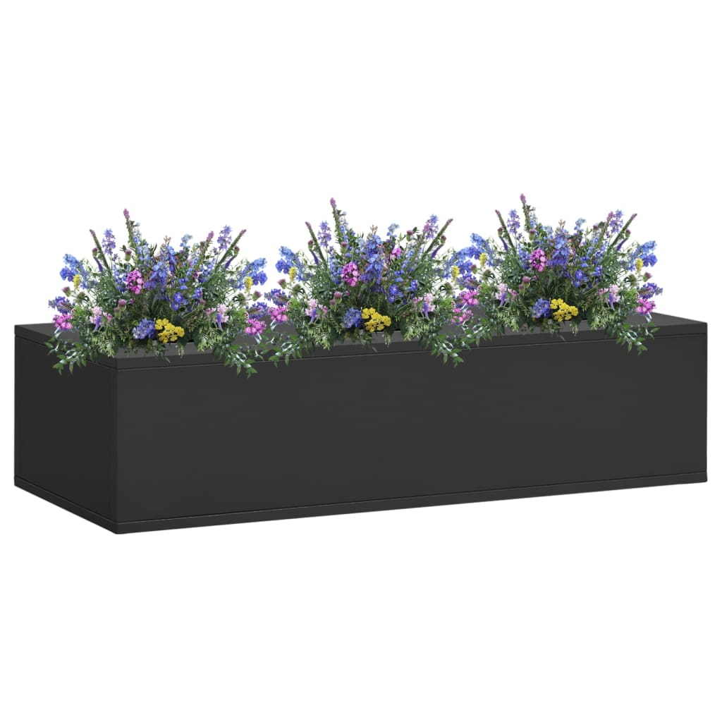 vidaXL Planter Flower Box with 3 Holder Holes Patio Outdoor Plant Box Steel-5