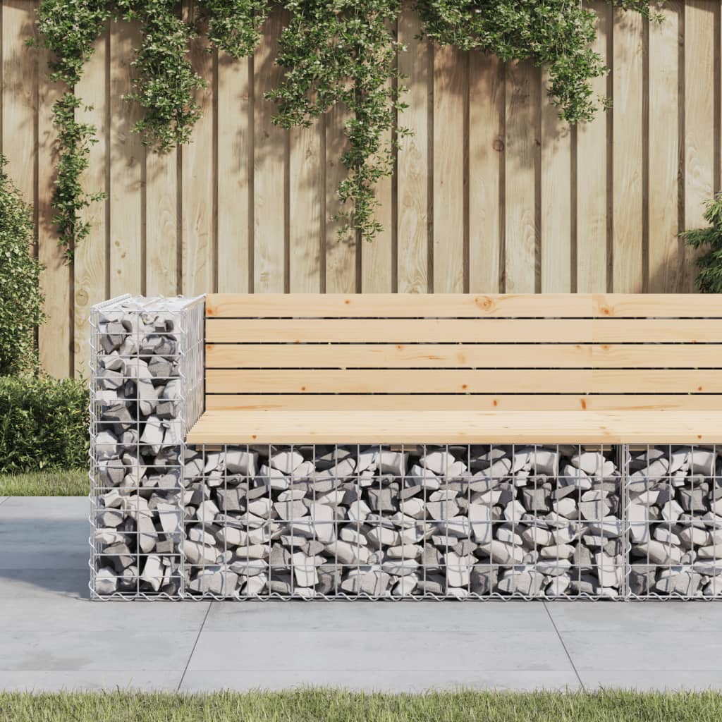 vidaXL Patio Bench Outdoor Park Bench Seating Gabion Design Solid Wood Pine-9