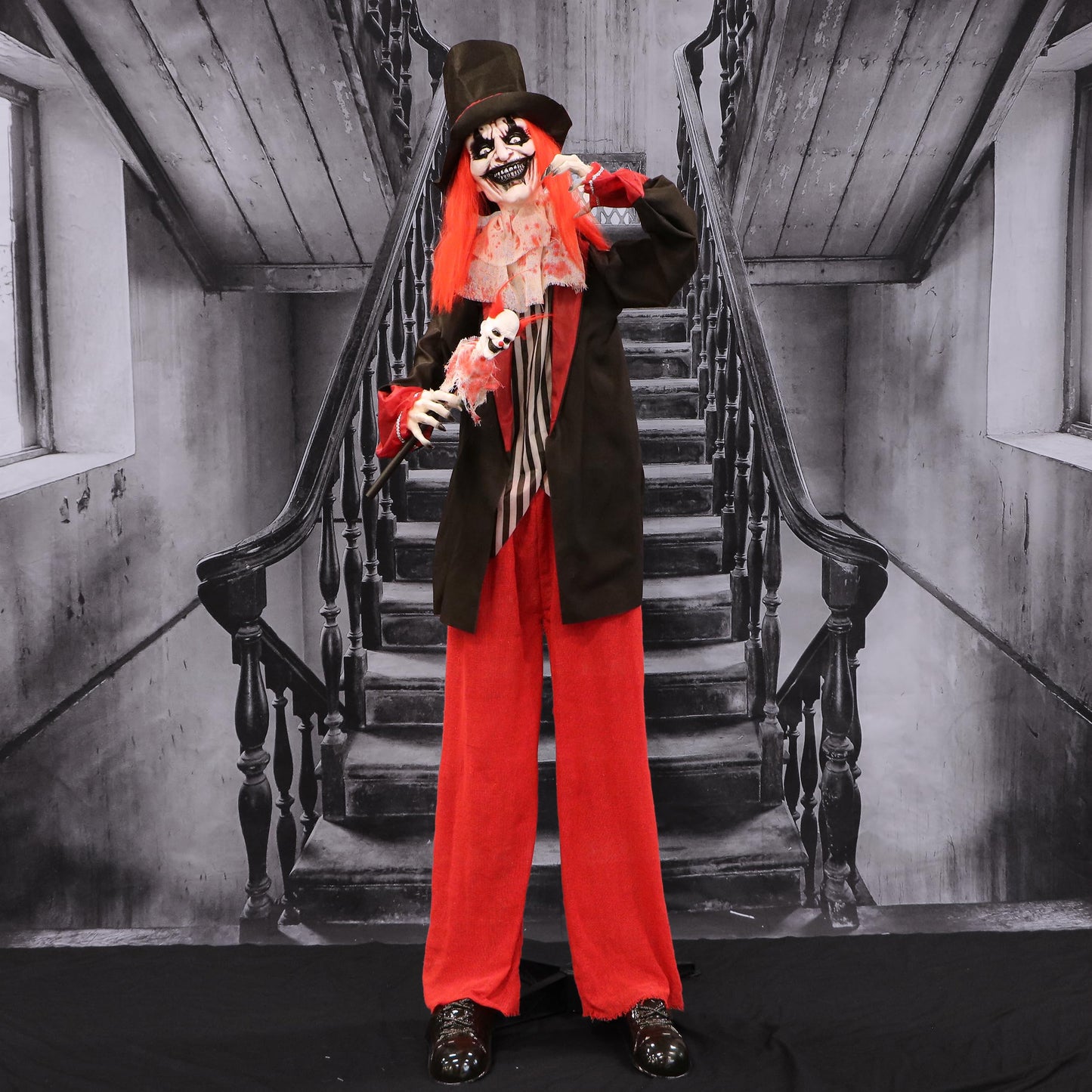 Haunted Hill Farm Life-Size Scary Talking Clown, Halloween Animatronic with Motion and Touch Activated Lights and Sounds, Battery Operated Indoor or Covered Outdoor Halloween Decorations