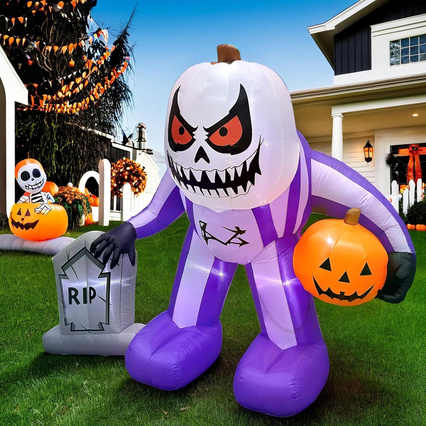 Halloween Inflatables for Outdoor Decor - 6FT Halloween Blow Up Yard Decorations with Built-in LEDs, Pumpkin and Tombstone - Halloween Blow Ups for Garden, Lawn, Yard and Party - Giant Halloween Decor