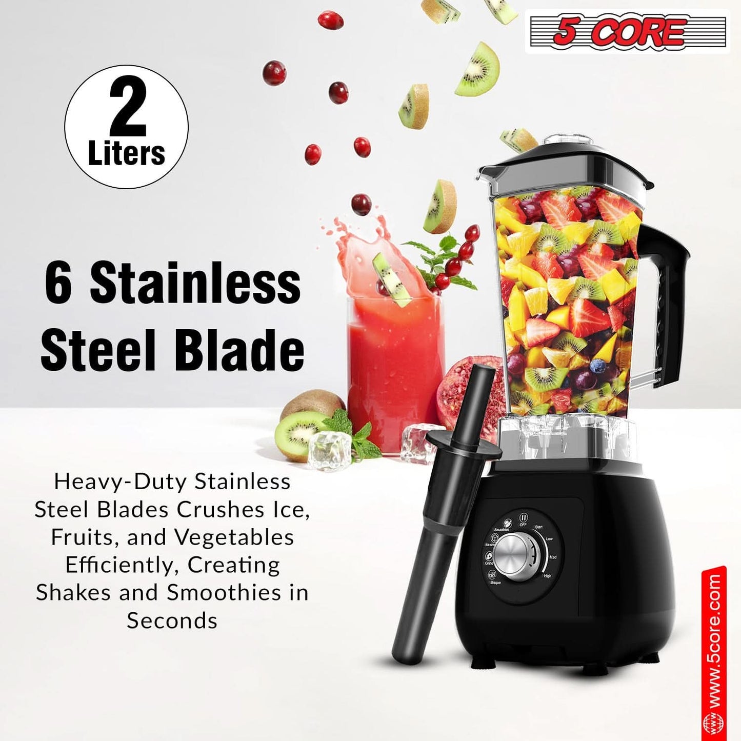 5Core Juicer Blender Machines 2000W Countertop Kitchen Smoothie Maker w 68oz Jar-2