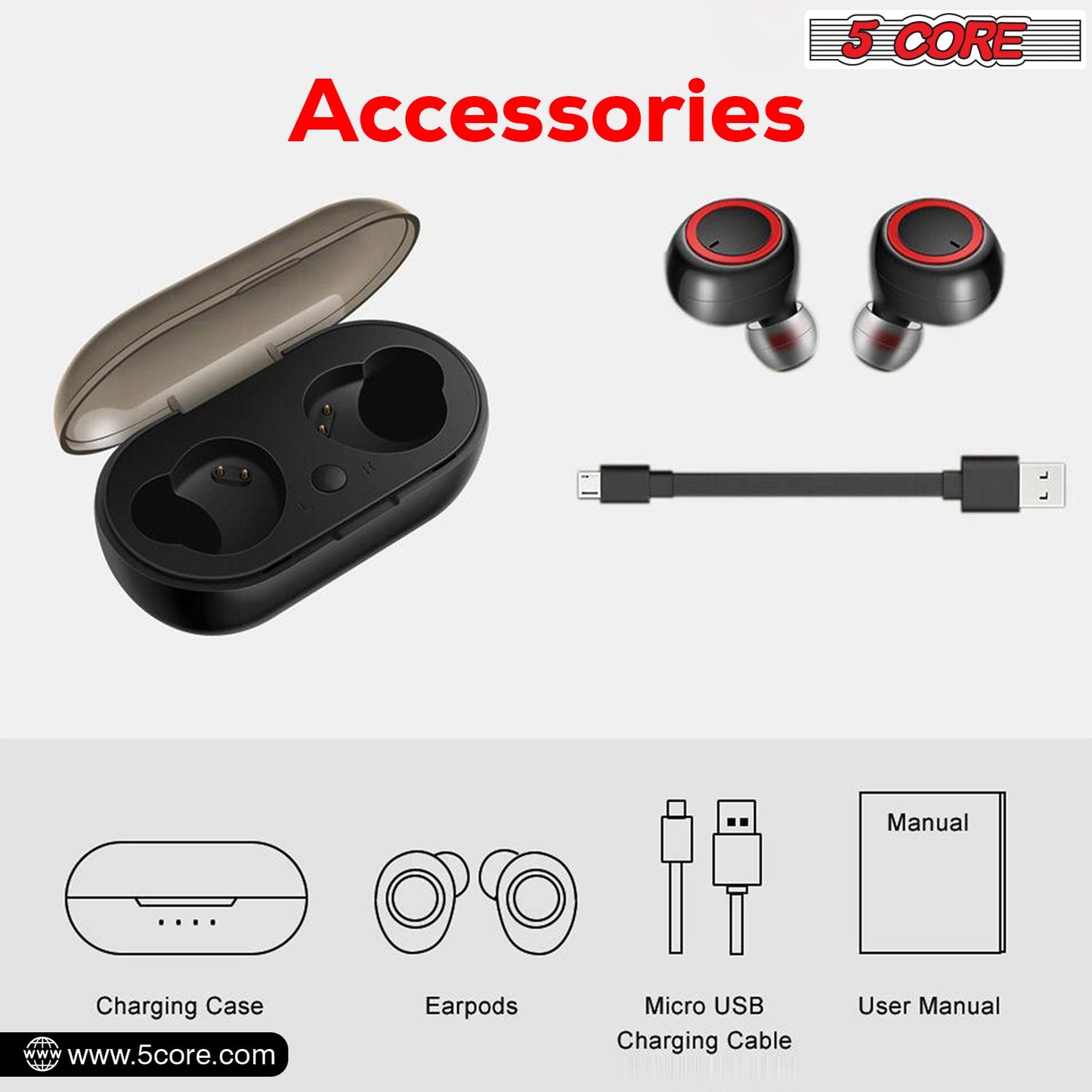 5 Core Wireless Ear Buds Mini Bluetooth Earbud Headphones Wire Less 32 Hours Playtime IPX8-2