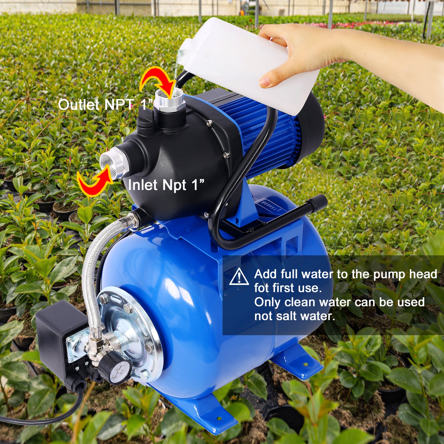 1.6HP Shallow Well Pump with Pressure Tank,garden water pump, Irrigation Pump,Automatic Water Booster Pump for Home Garden Lawn Farm