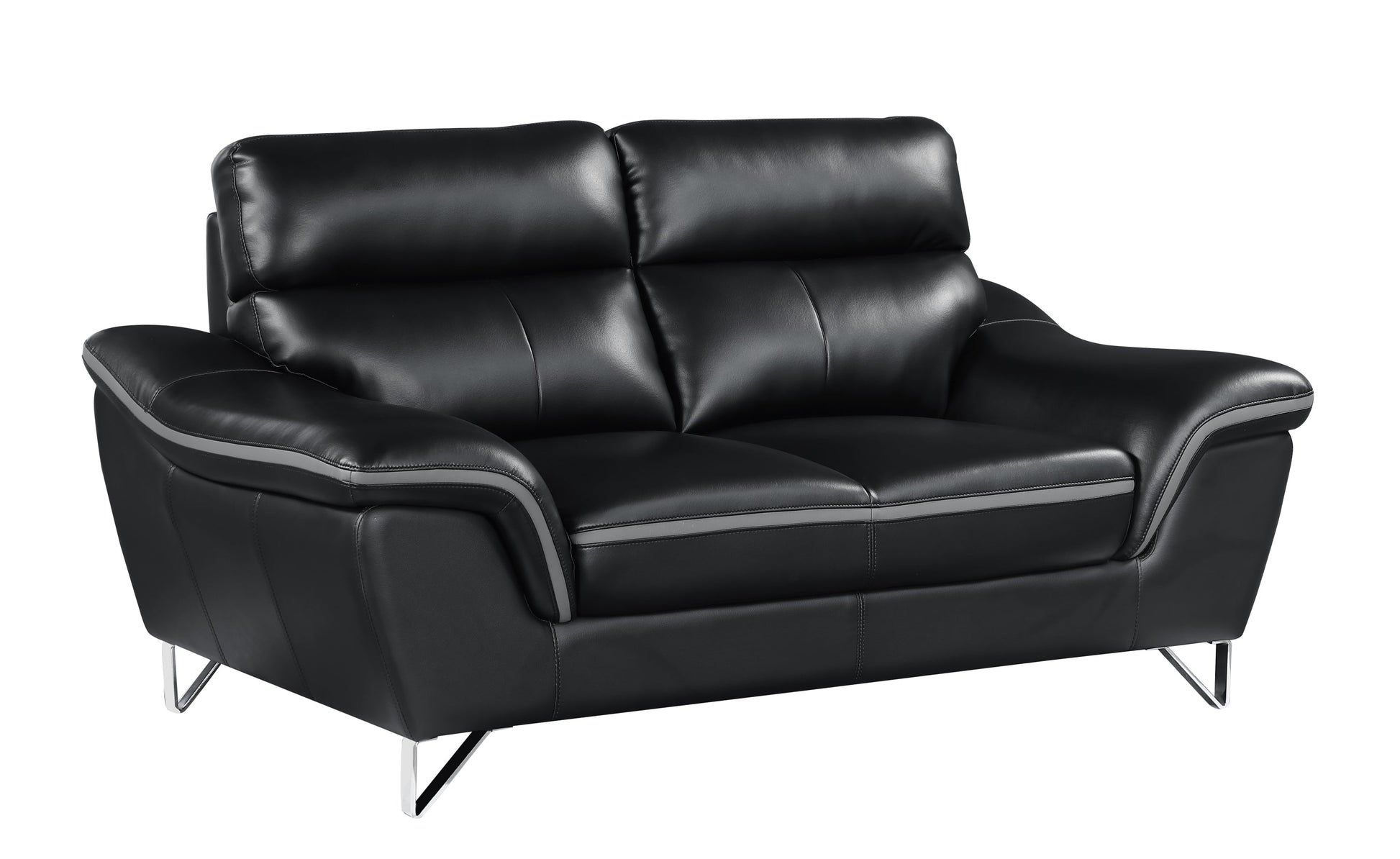 Genuine Leather Black Loveseat-1