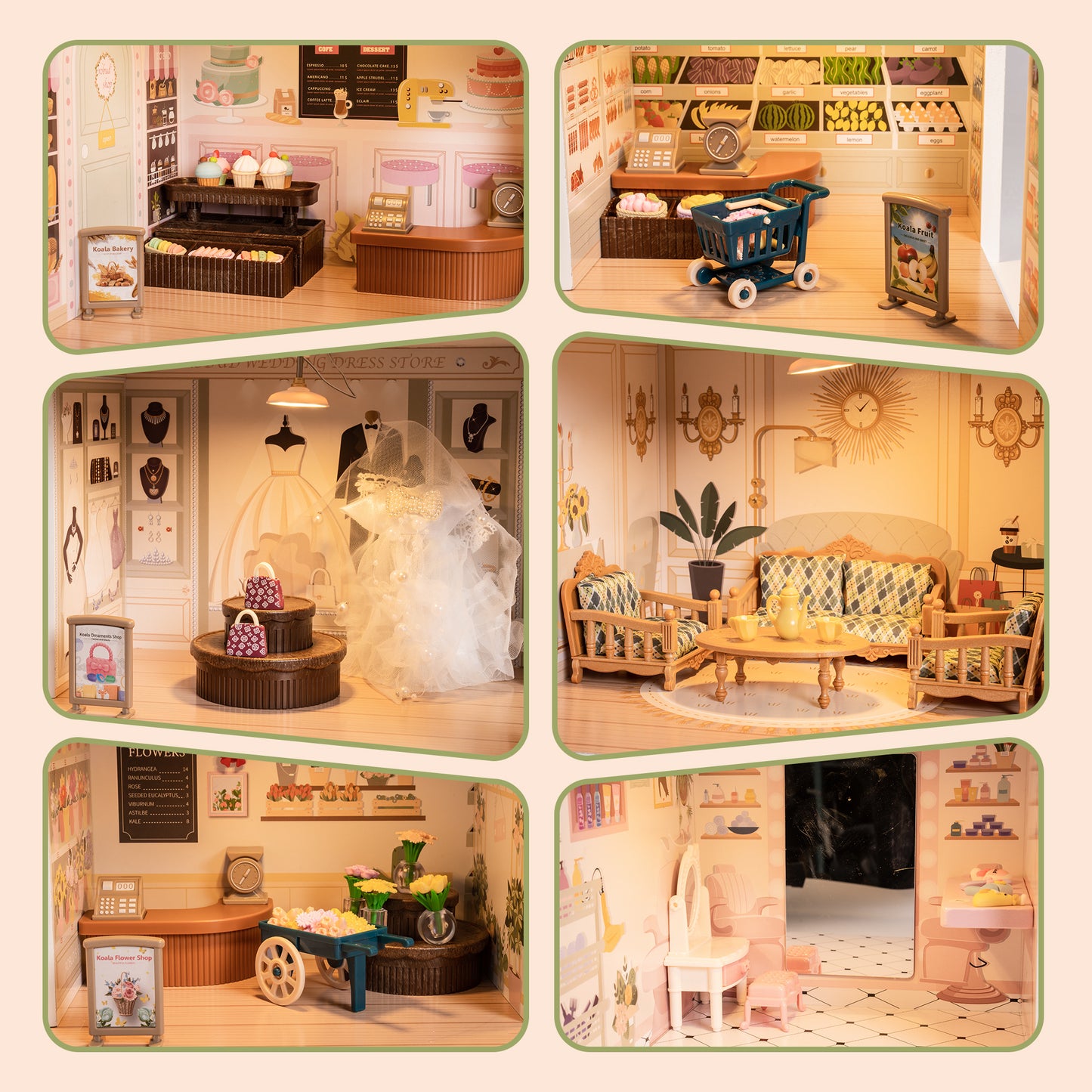 Wooden Shopping Mall Dollhouse, Pretend Playset for Kids, Suitable for Christmas Party& Birthday