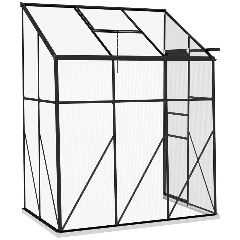 6.3 ft x 4.1 ft Outdoor Polycarbonate Lean-to Greenhouse with Black Metal Frame-1