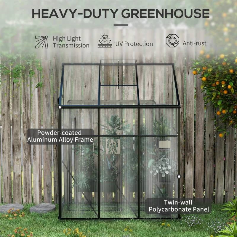 6.3 ft x 4.1 ft Outdoor Polycarbonate Lean-to Greenhouse with Black Metal Frame-2