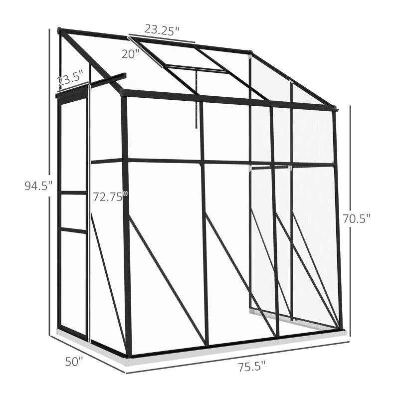 6.3 ft x 4.1 ft Outdoor Polycarbonate Lean-to Greenhouse with Black Metal Frame-4