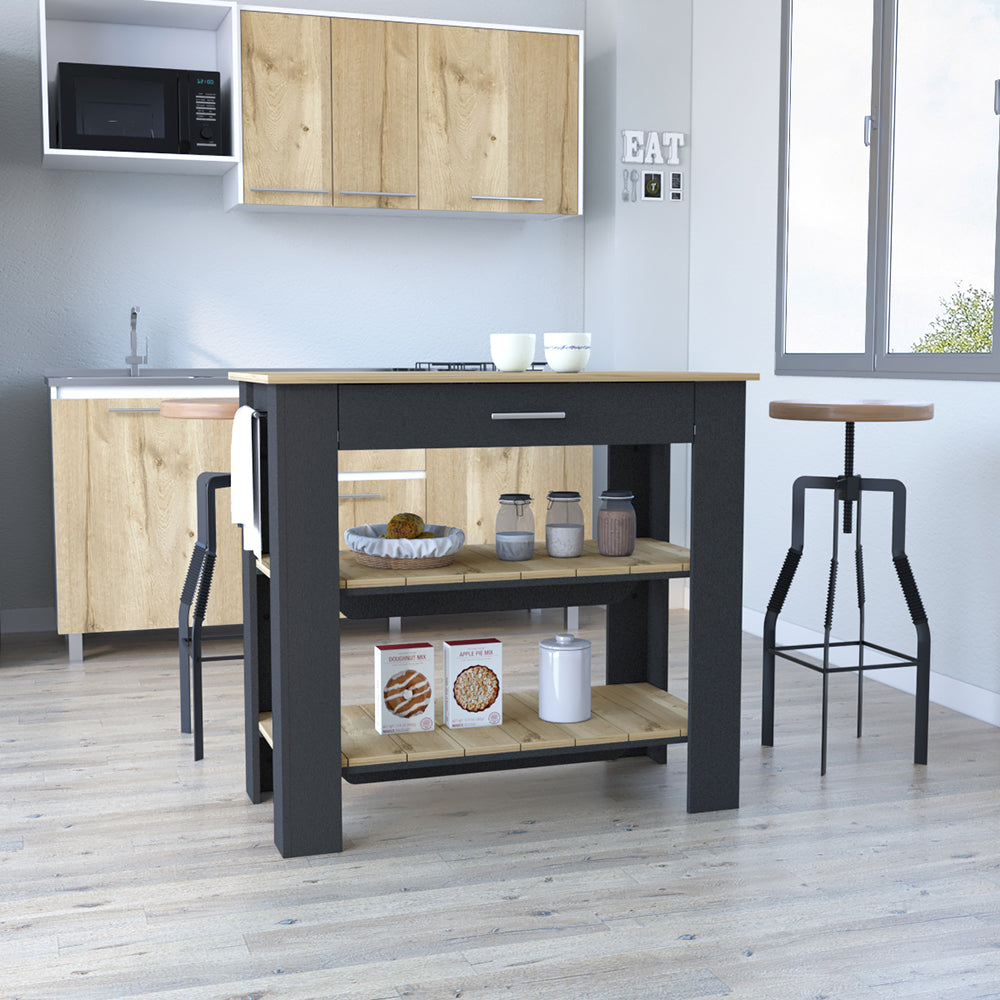 Kitchen Island 40 Inches Dozza, Two Shelves, Black Wengue / Light Oak Finish-0