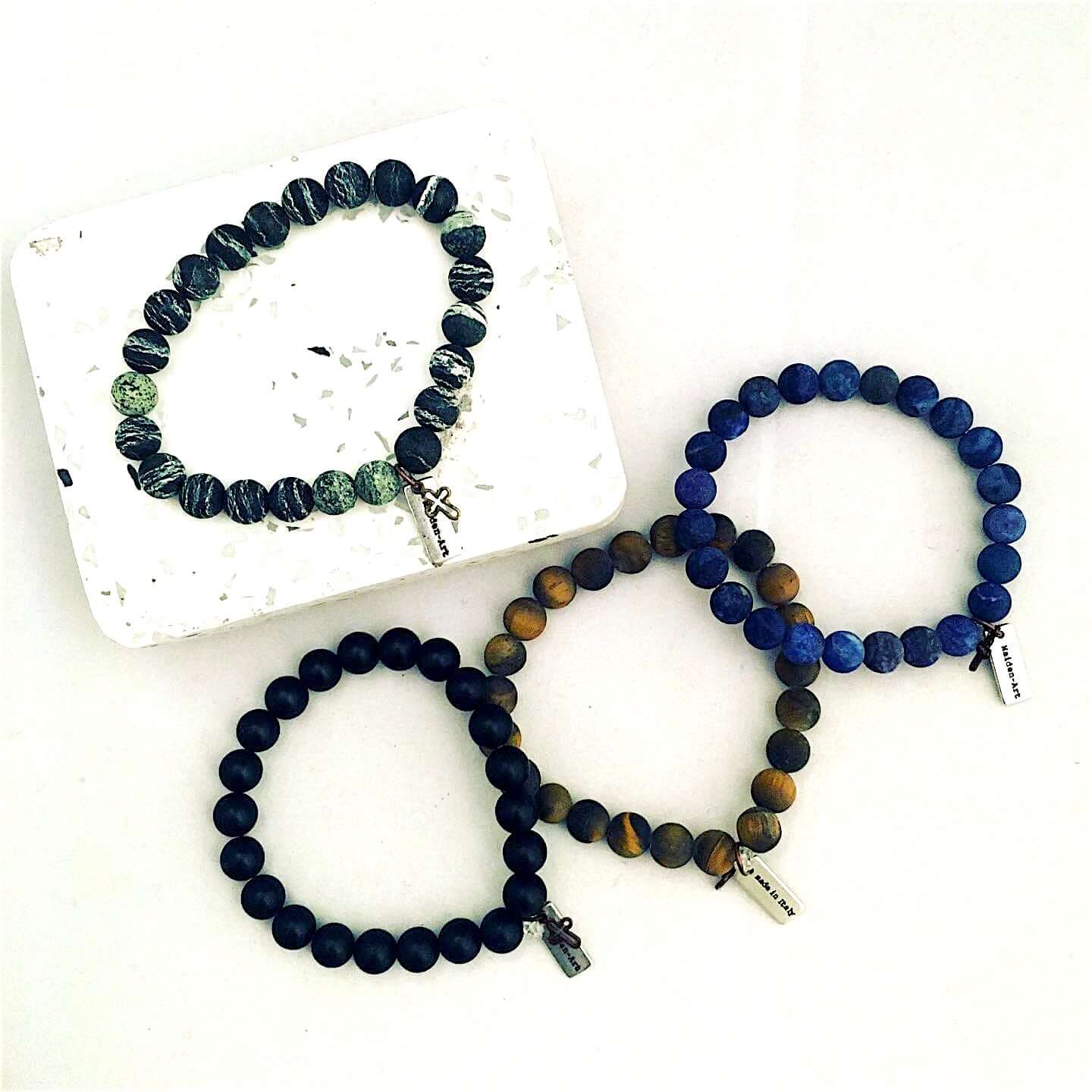 Natural Stones Beaded Elastic Bracelets, Beaded Mens Bracelets and Unisex Bracelets.-1