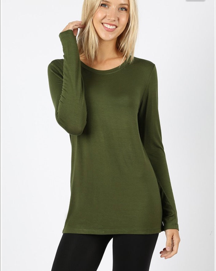 Long Sleeve Crew Neck in Army Green-0