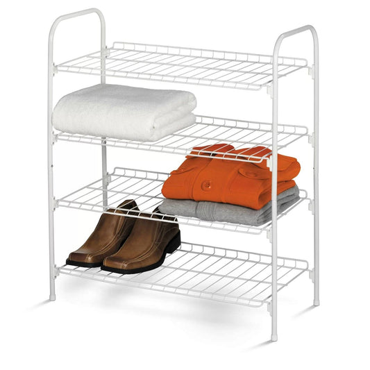 White Metal 4-Shelf Shoe Rack - Holds up to 9 Pair of Shoes-0