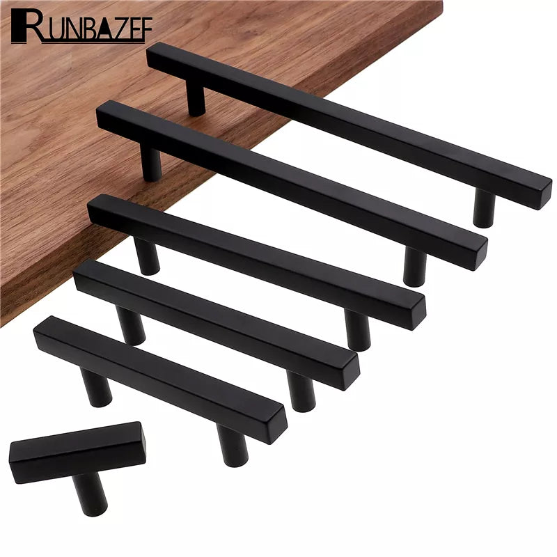 RUNBAZEF Cabinet Pulls Black Modern Square T Bar Diamter  Kitchen Bathroom Cupboard Chest Drawer Handles And Knobs Hardware-0