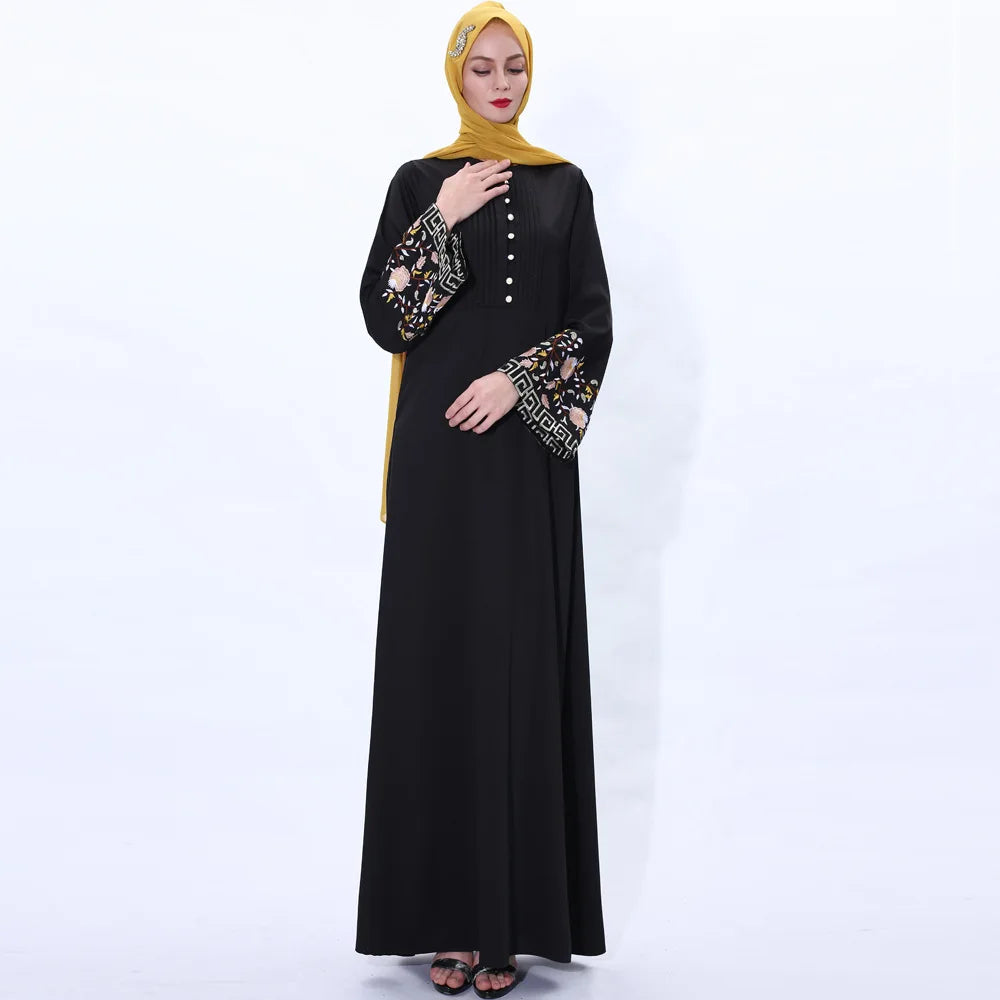 Ramadan Flower embroidery Abaya Hijab Muslim Dress female Caftan Turkish Islamic Kaftan Robe Musulman Abaya Islam F992