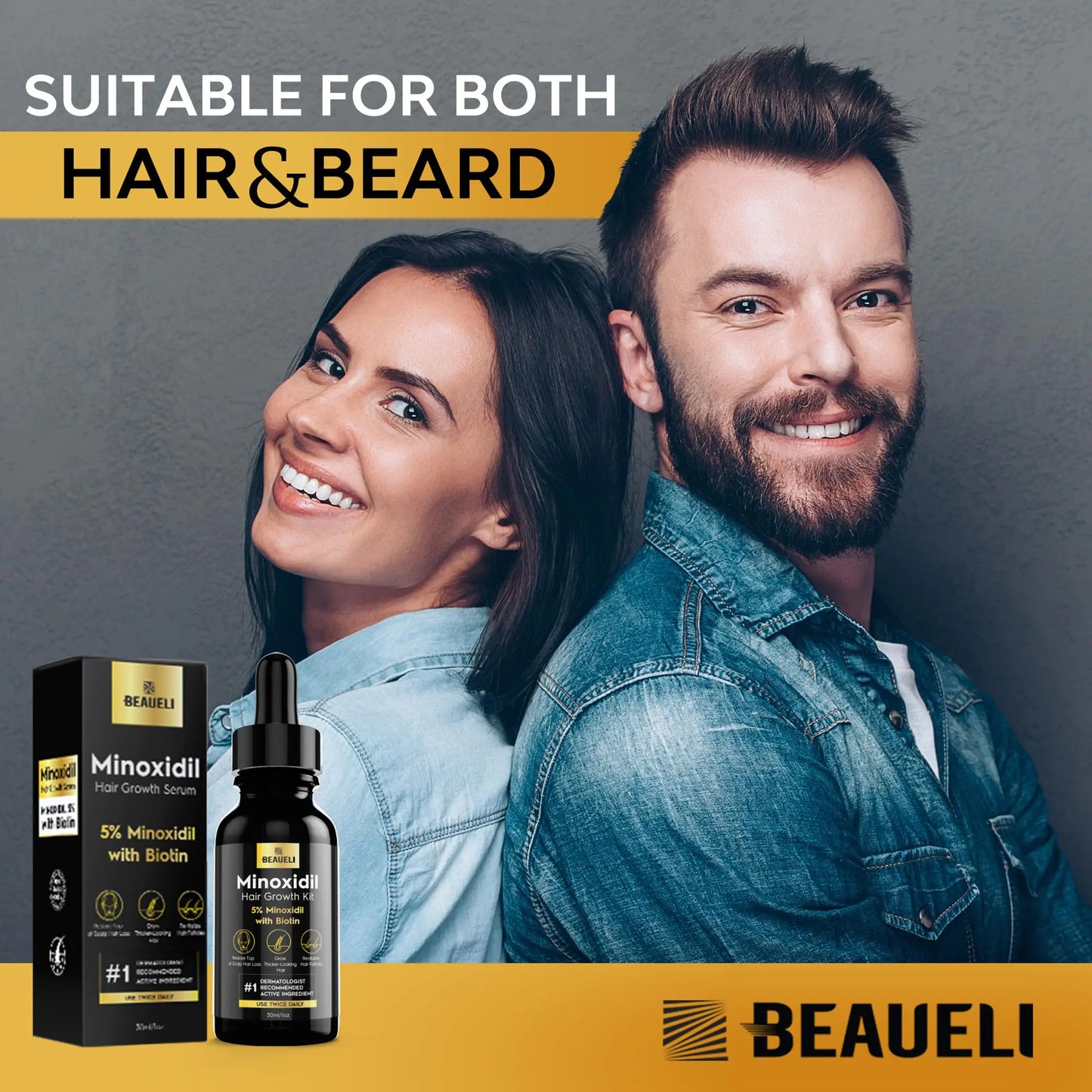 5% Minoxidil for Men and Women, Hair Growth, Beard Growth, Hair Regrowth, Unscented Drop, 3 Fl Oz, 3 Bottles 1 Fl Oz (Pack of 3)