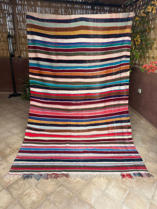 Moroccan Vintage Berber Striped Kilim Rug: Explore Enduring Beauty-0