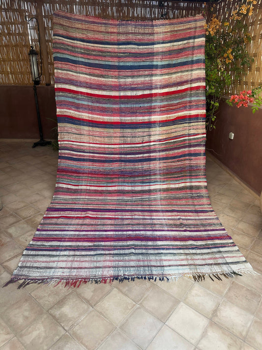 Moroccan Vintage Berber Striped Kilim Rug: Explore Enduring Beauty-0