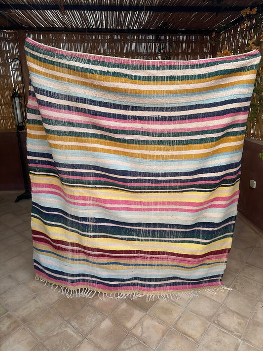 Moroccan Vintage Berber Striped Kilim Rug: Explore Enduring Beauty-0