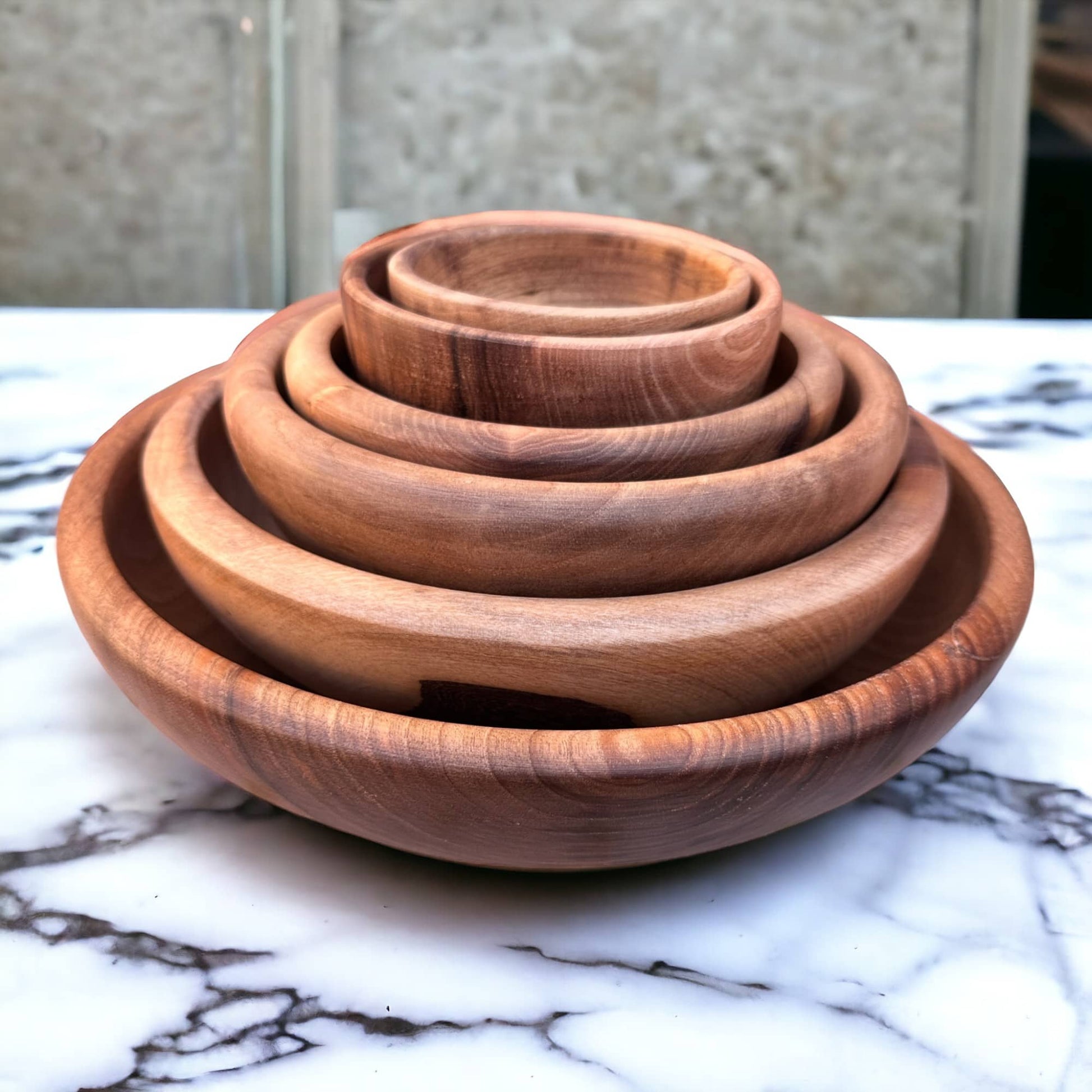 Moroccan Walnut Wood Salad Bowl Set Of 4 - Handcrafted Beauty for Your Table-0