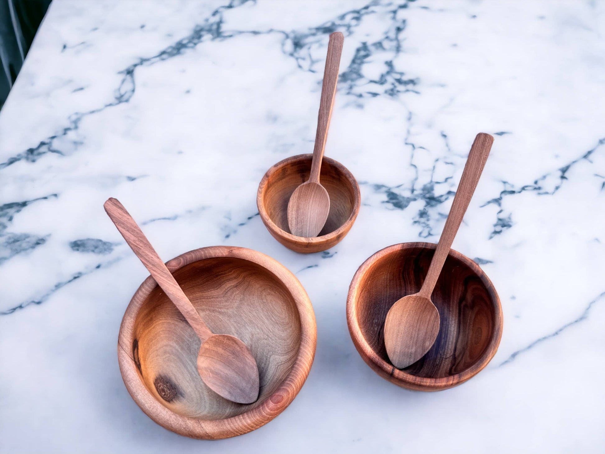 Moroccan Walnut Wood Salad Bowl Set Of 4 - Handcrafted Beauty for Your Table-3