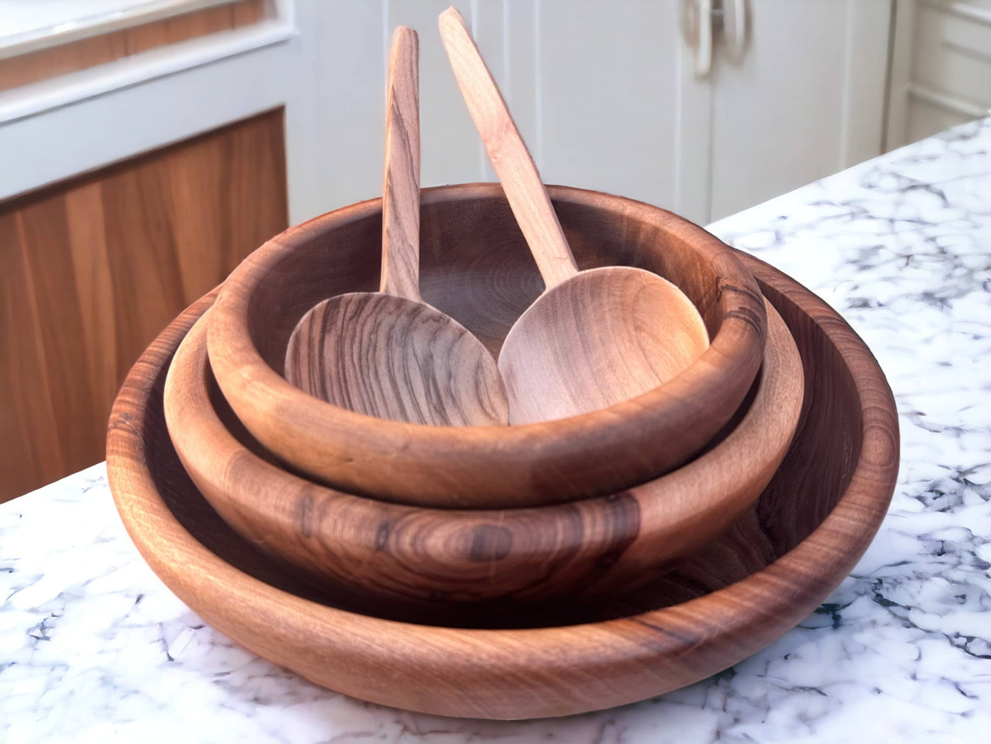 Moroccan Walnut Wood Salad Bowl Set Of 4 - Handcrafted Beauty for Your Table-2