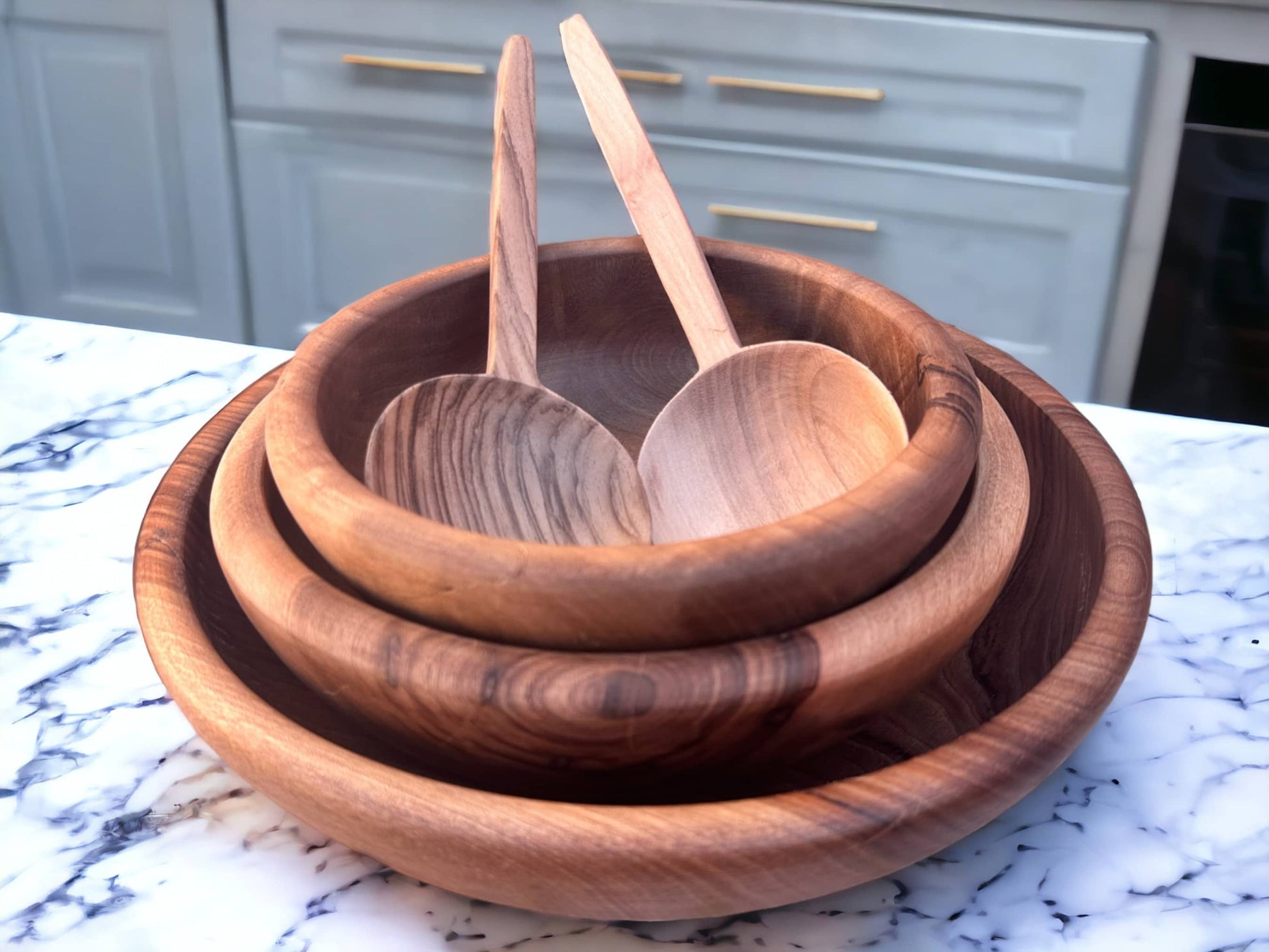 Moroccan Walnut Wood Salad Bowl Set Of 4 - Handcrafted Beauty for Your Table-1