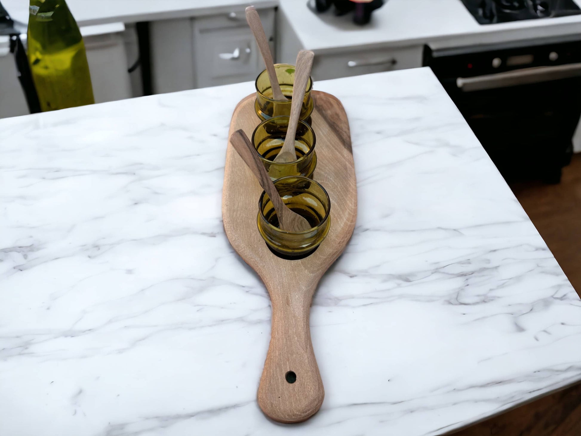 Walnut Wood Serving Set with Handmade Moroccan Glasses - Celebrate Unique Craftsmanship and Enduring-2