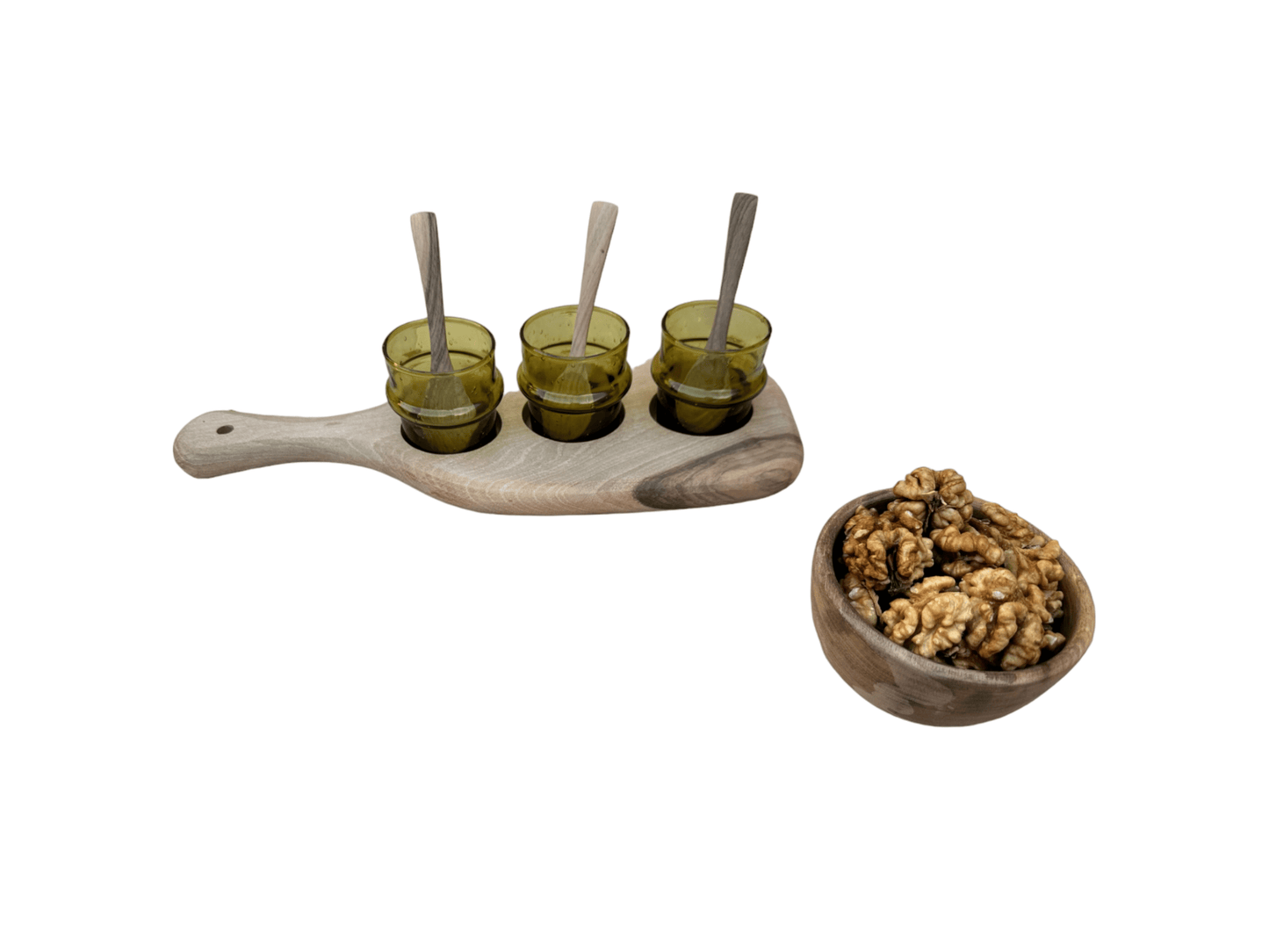 Walnut Wood Serving Set with Handmade Moroccan Glasses - Celebrate Unique Craftsmanship and Enduring-3