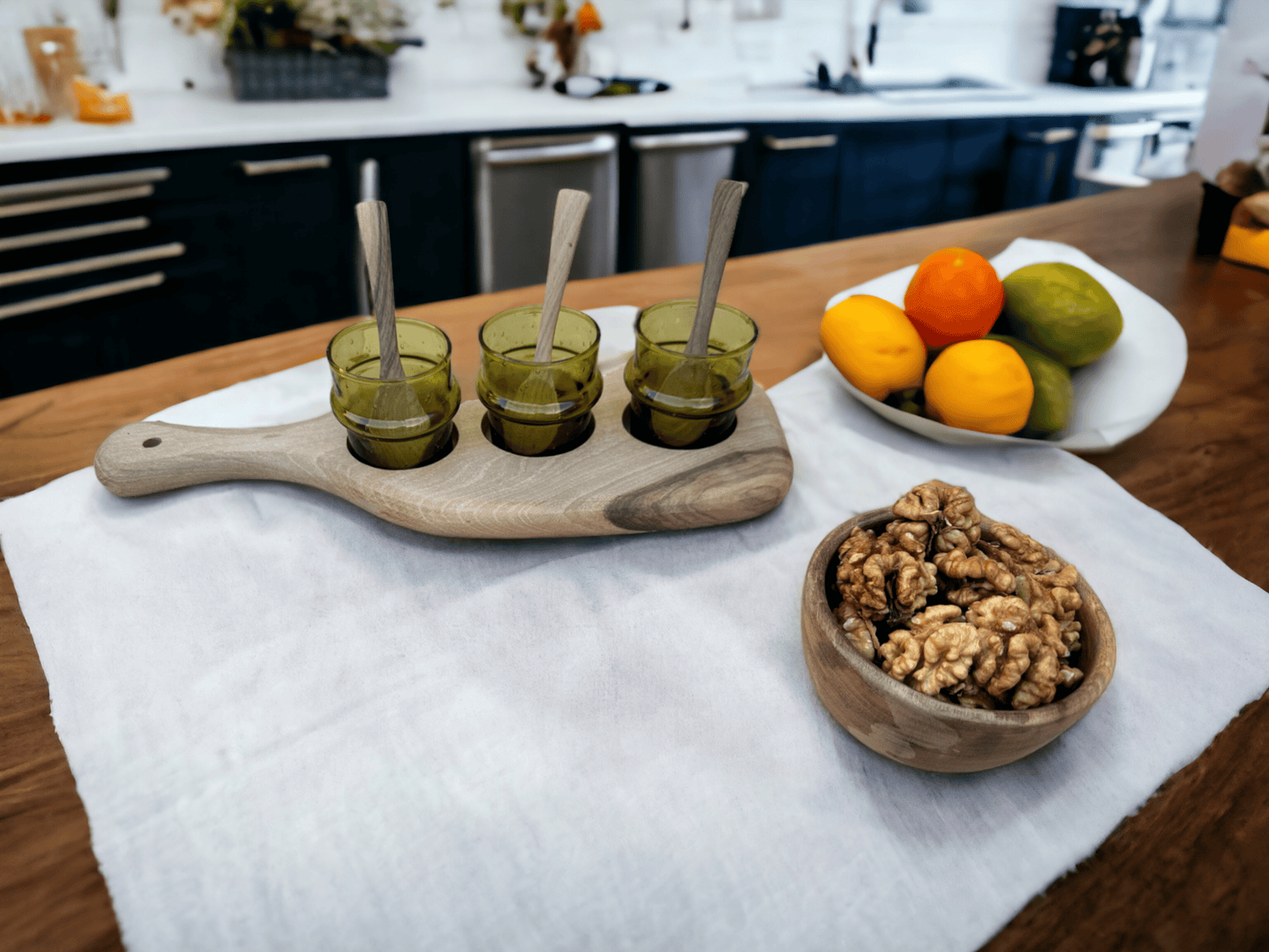 Walnut Wood Serving Set with Handmade Moroccan Glasses - Celebrate Unique Craftsmanship and Enduring-0