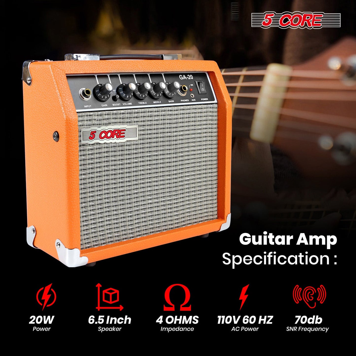 5 Core Guitar Amp For Electric Bass Acoustic Portable Amplifier Practice Amplificador 20W ORANGE-1