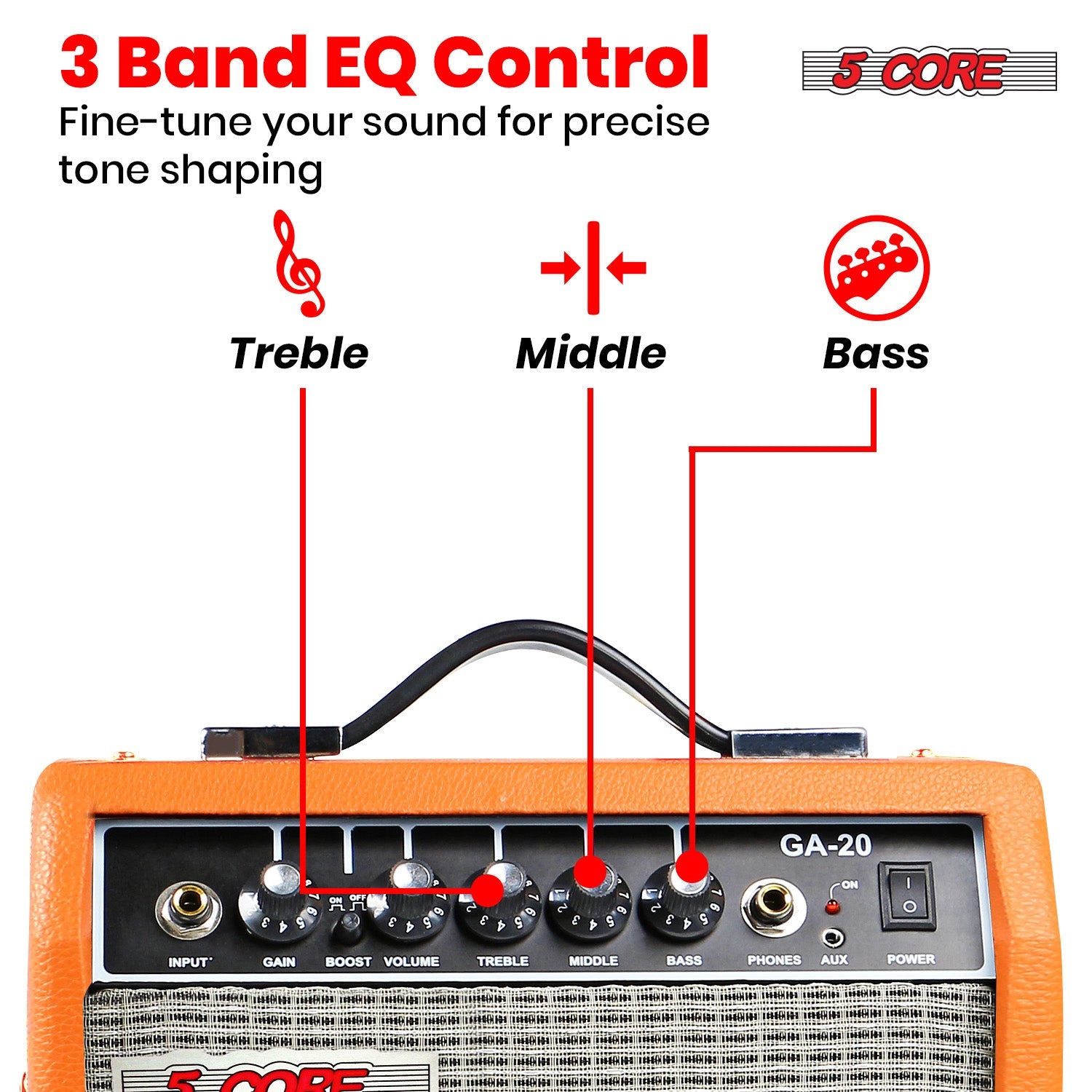 5 Core Guitar Amp For Electric Bass Acoustic Portable Amplifier Practice Amplificador 20W ORANGE-2