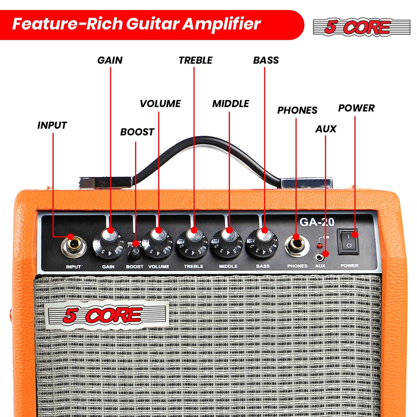 5 Core Guitar Amp For Electric Bass Acoustic Portable Amplifier Practice Amplificador 20W ORANGE-3