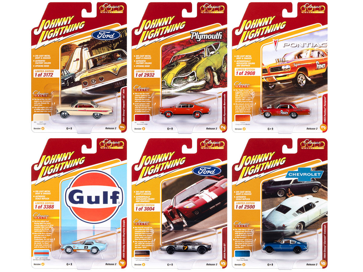 "Classic Gold Collection" 2023 Set A of 6 Cars Release 2 1/64 Diecast Model Cars by Johnny Lightning-0