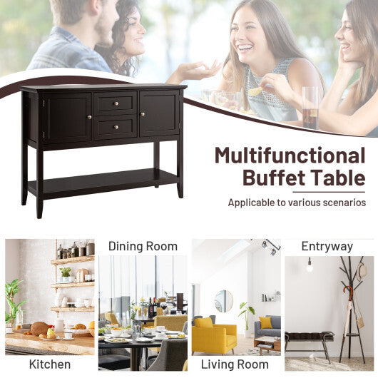 Wooden Sideboard Buffet Console Table with Drawers and Storage-Brown - Color: Brown