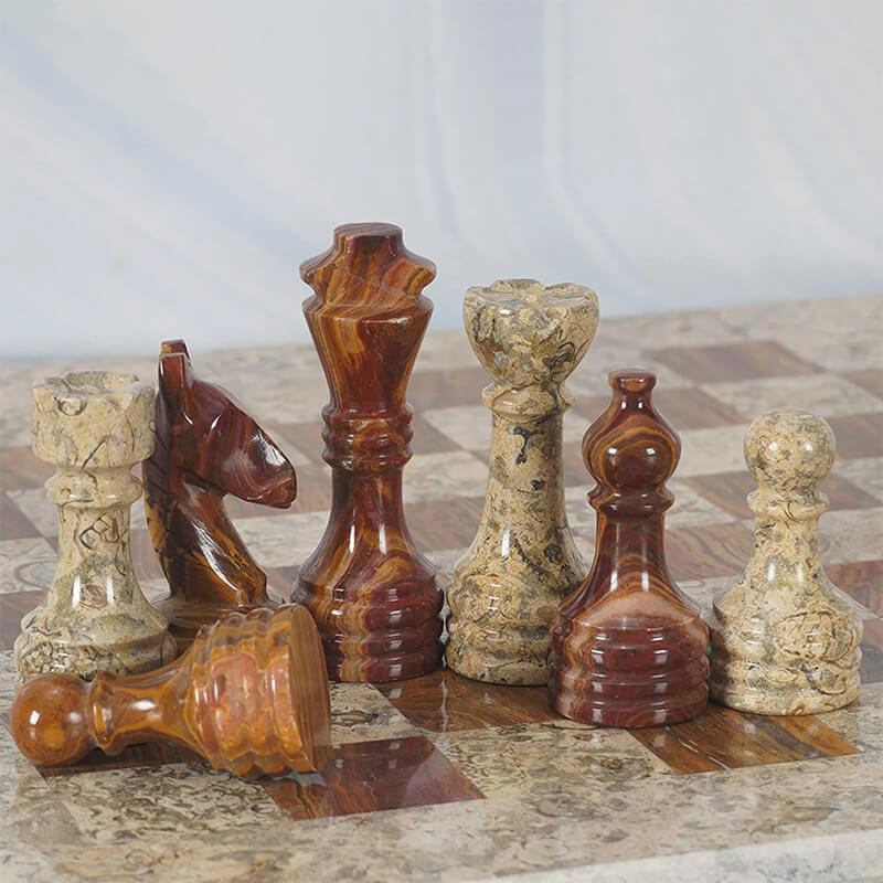 Marble Red & Coral Premium Quality Chess Pieces-1