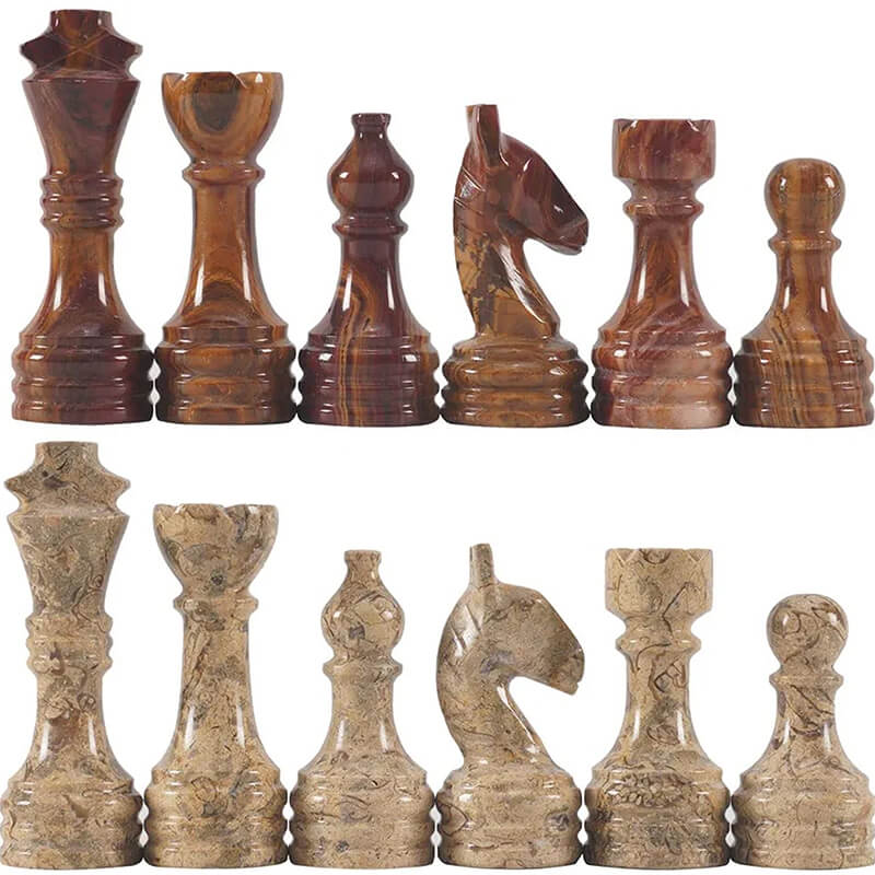 Marble Red & Coral Premium Quality Chess Pieces-0