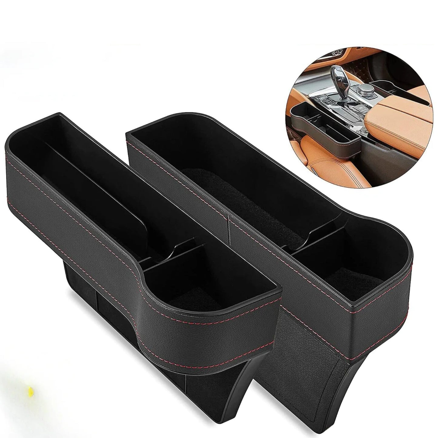 2 PCS Auto Car Seat Gap Catcher Organizer Storage Box Pocket w/ Cup Holder Side