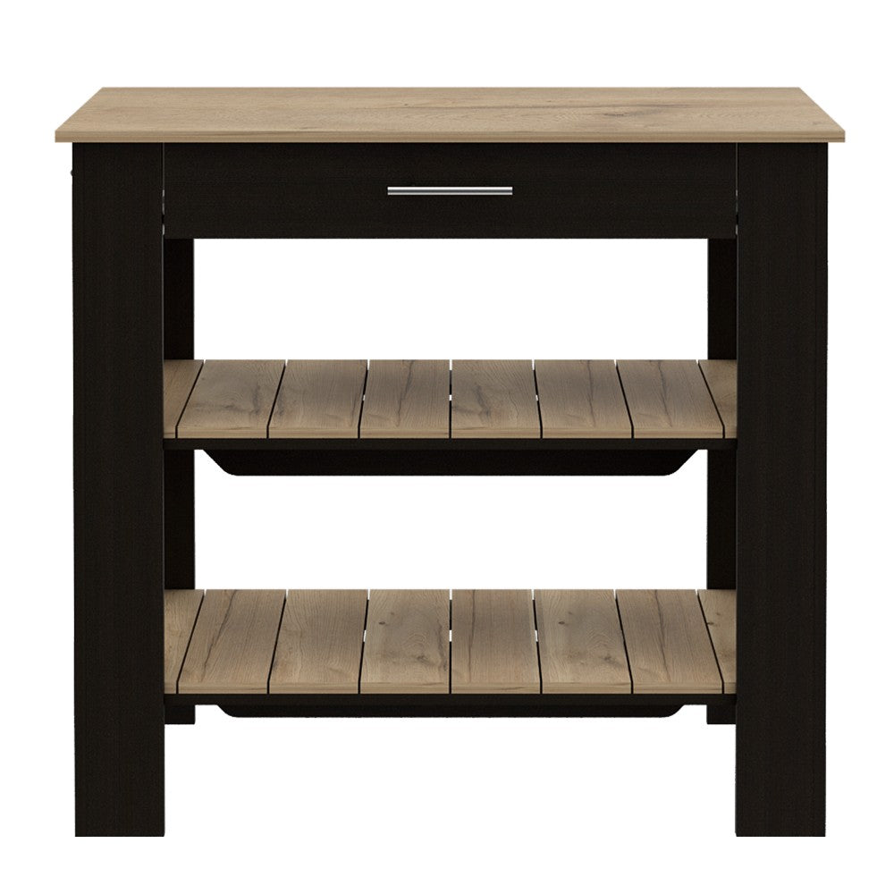 Kitchen Island 40 Inches Dozza, Two Shelves, Black Wengue / Light Oak Finish-3