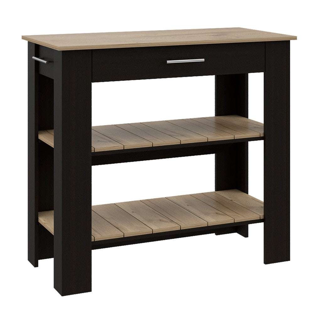 Kitchen Island 40 Inches Dozza, Two Shelves, Black Wengue / Light Oak Finish-4