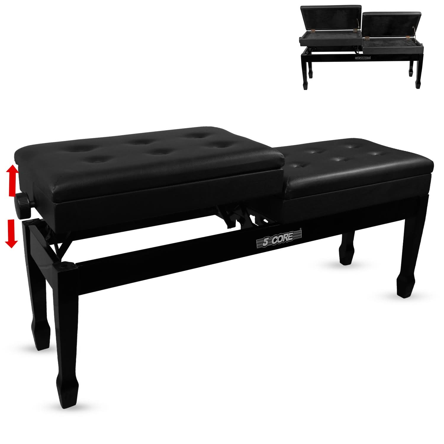 5CORE Duet Piano Bench w Storage For Two Wooden Adjustable Keyboard Stool - Adults & Kids-0