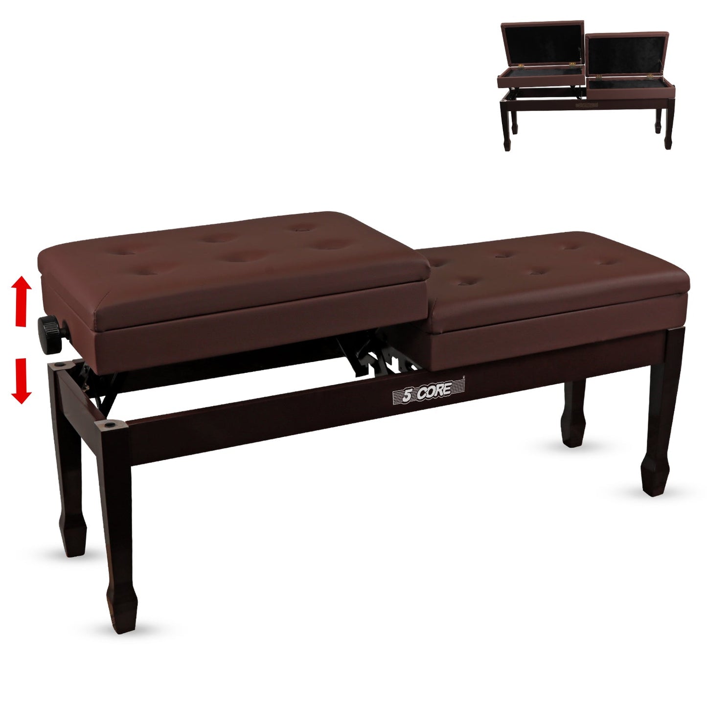 5CORE Duet Piano Bench w Storage For Two Wooden Adjustable Keyboard Stool - Adults & Kids-0