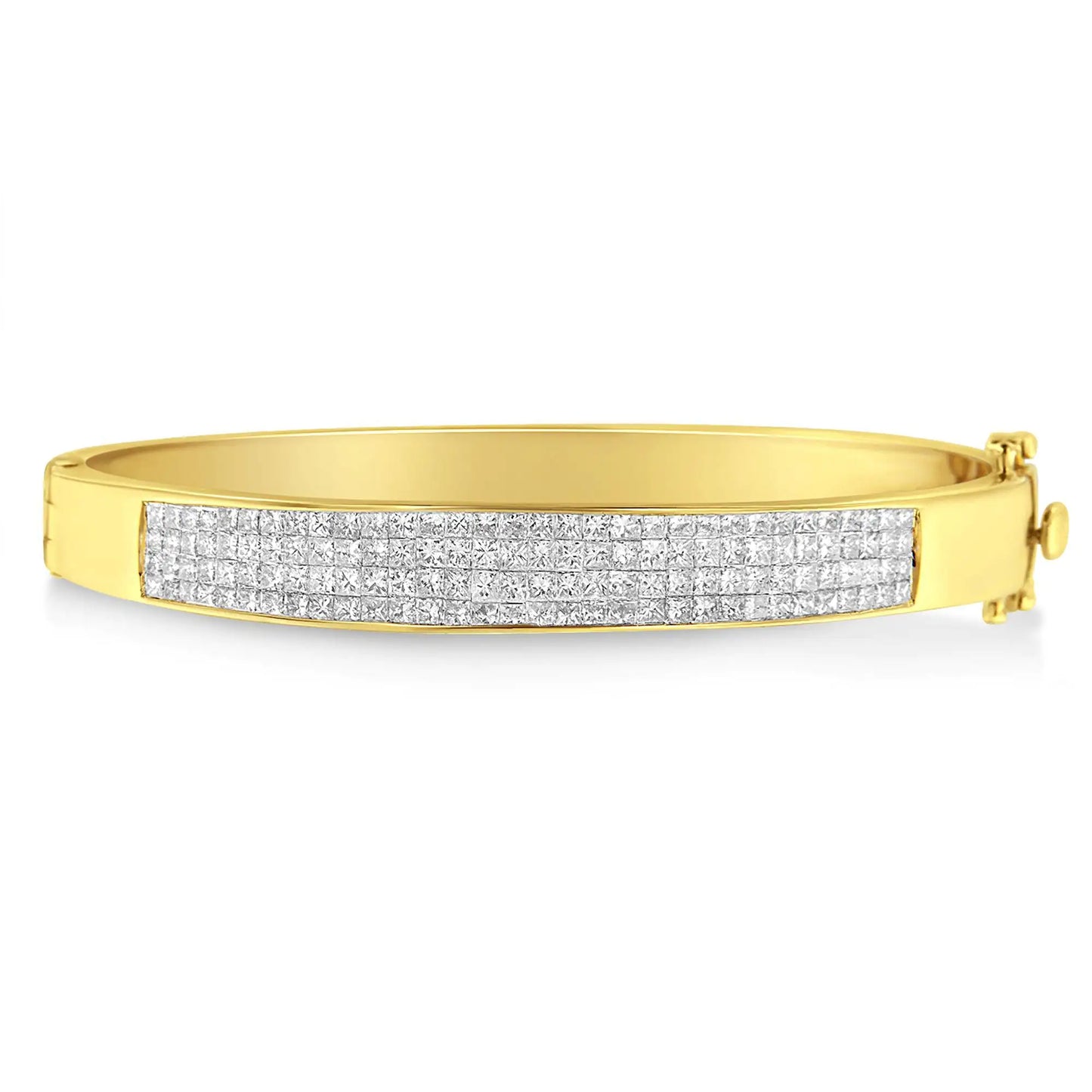 14K Yellow Gold 4.0 Cttw Invisible-Set Princess Cut Diamond ID Bangle Bracelet (H-I Color, SI1-SI2 Clarity) - Fits wrists up to 7 1/4 inches