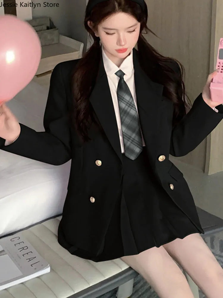 Japanese Student JK School Uniform Korean Fashion Sweet Blazers School Girls Uniform Sexy Kawaii Mini Pleated Skirt Uniform Y2k-5