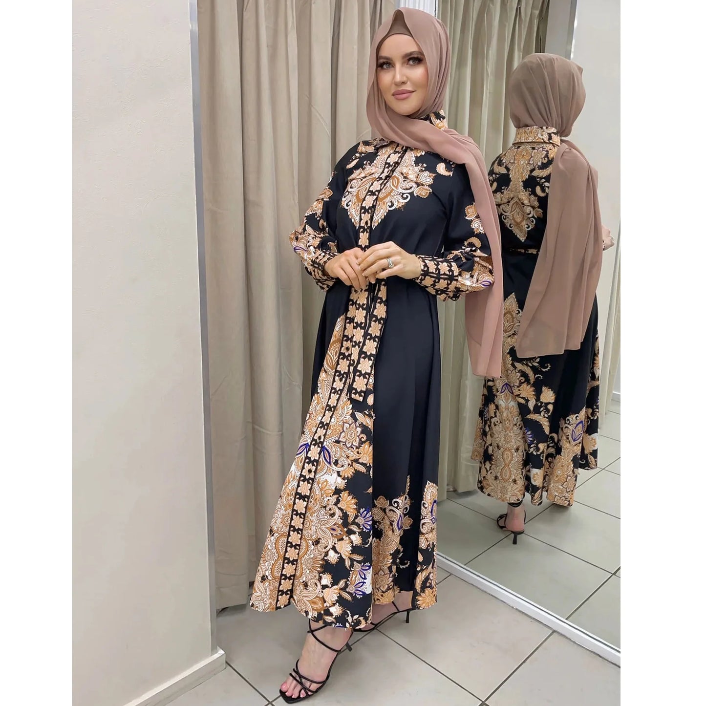 Abaya 2023 Muslim Women Arabic Print Dress Islamic Clothing Fashion African Dresses Turkey Robe Femme Eid Ramadan Clothes