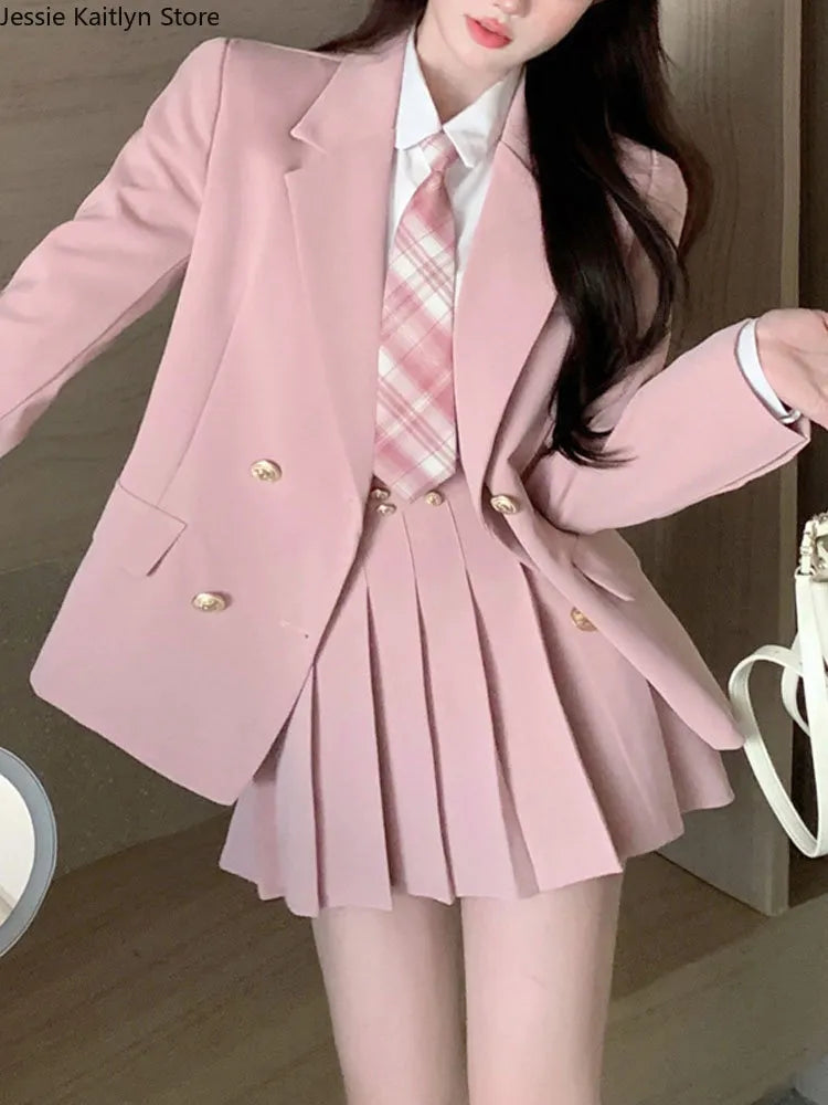 Japanese Student JK School Uniform Korean Fashion Sweet Blazers School Girls Uniform Sexy Kawaii Mini Pleated Skirt Uniform Y2k-0